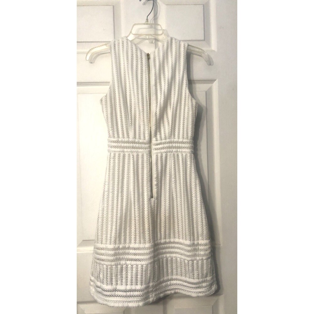 H&M White Knit Striped Lace V-Neck Lined Fit & Flare Dress Back Zipper Sz 6 - Picture 3 of 7